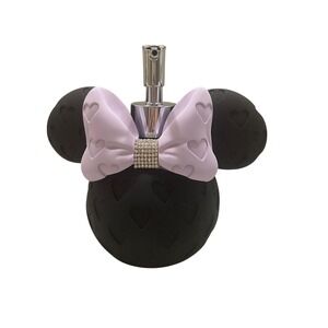 Disney Minnie Mouse Black Soap Dispenser – 6" Lotion Pump w/ Purple Heart Bow